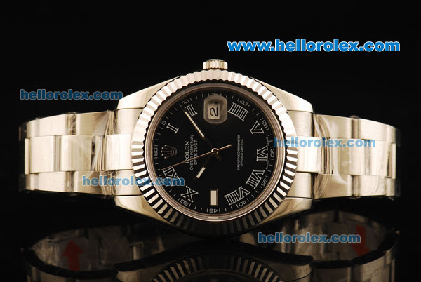 Rolex Datejust II Swiss ETA 2836 Automatic Movement Full Steel with Black Dial and White Roman Numerals - Click Image to Close